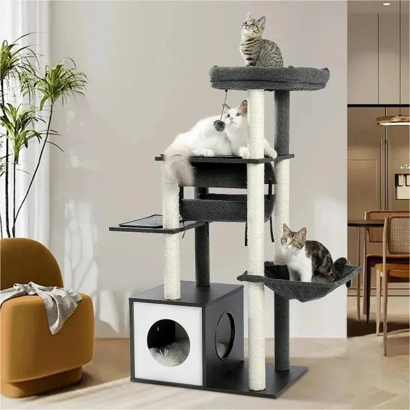 Arbre à chat moderne en bois multi-niveaux – Confort & escalade | CatHaven