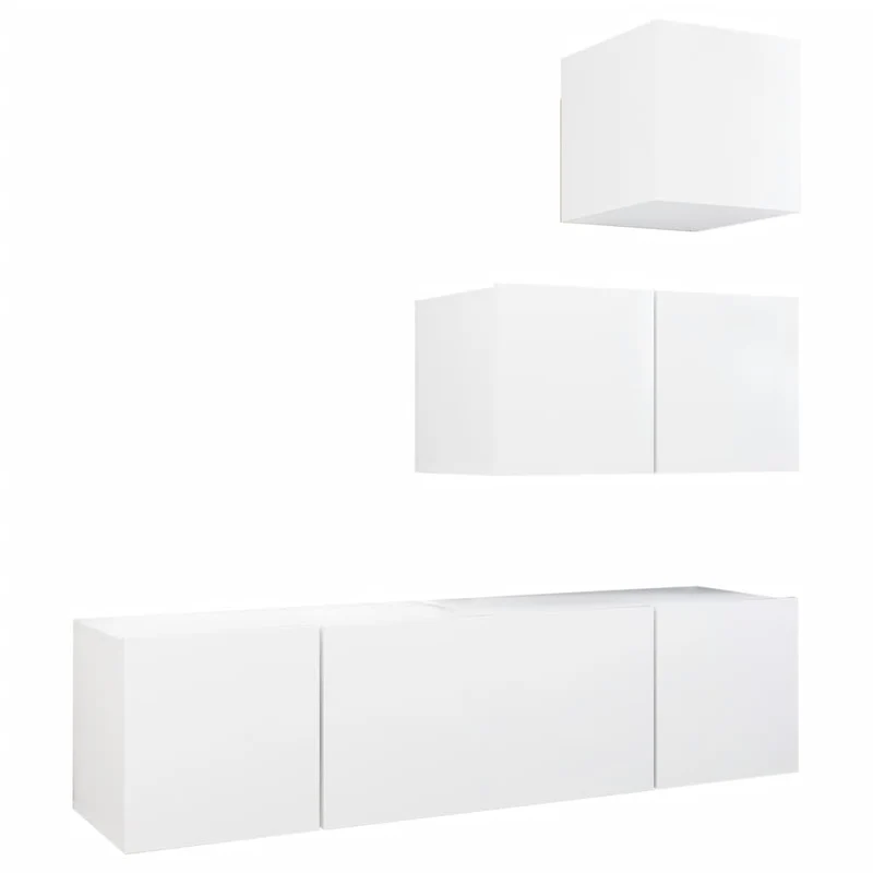 Ensemble de meubles armoire buffet TV télévision salon chambre séjour 4 pièces bois d'ingénierie blanc 02_0024676
