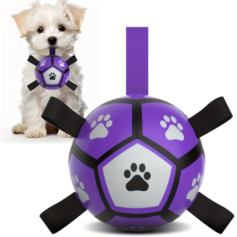 Ballon de foot pour chien résistant – jouet interactif avec sangles