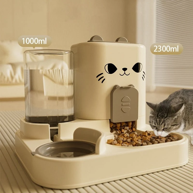 Distributeur automatique 2-en-1 pour chat – croquettes et eau, grande capacité