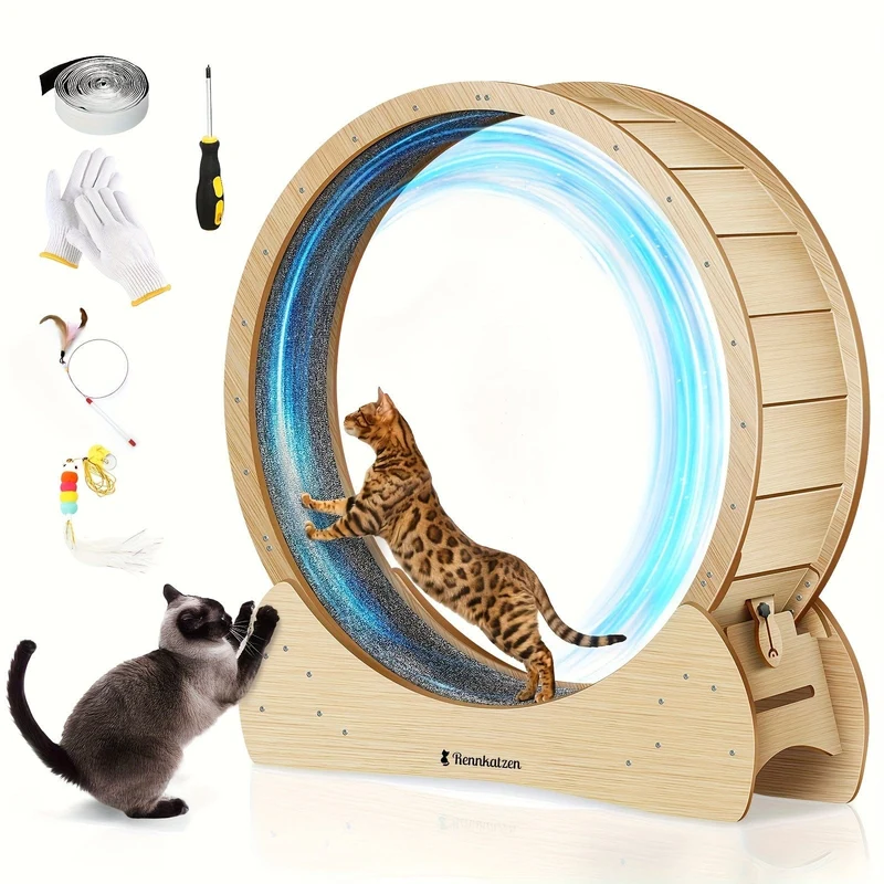 Roue d’exercice très grand pour chat – bois naturel, silencieuse
