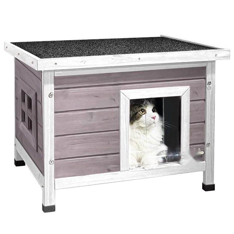 Maison en bois pour chat – niche intérieure/extérieure avec toit