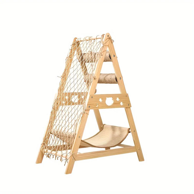 Arbre à chat multi-niveaux en bois – lit douillet et poteaux à gratter