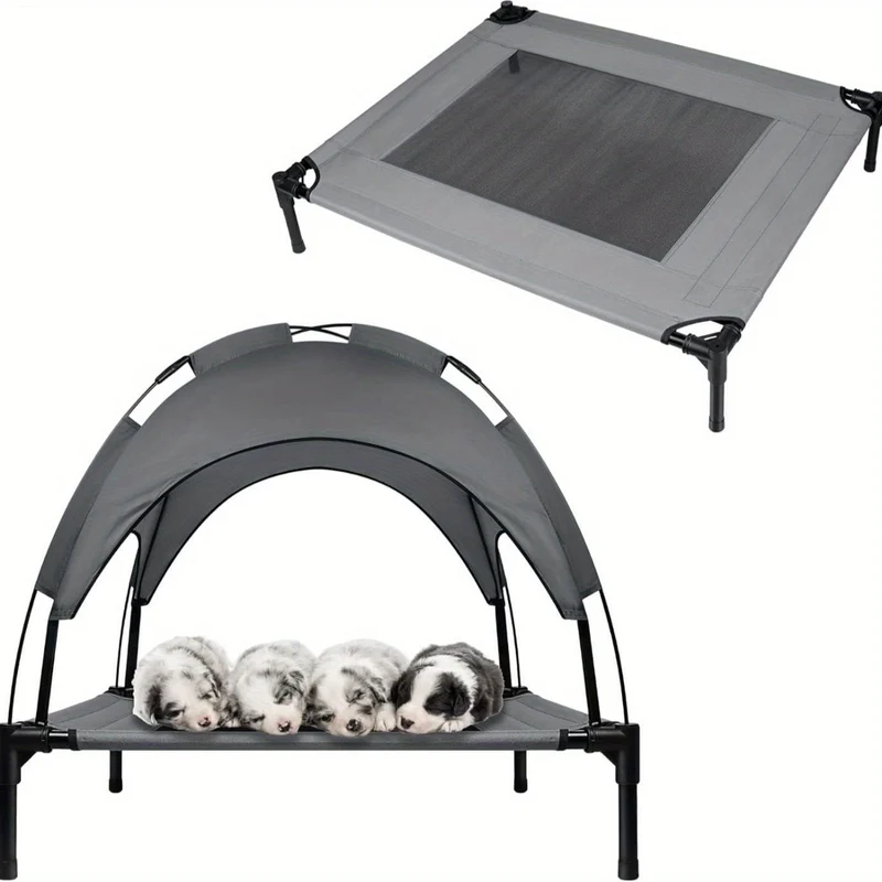 Lit surélevé pour chien avec auvent, idéal pour l'extérieur