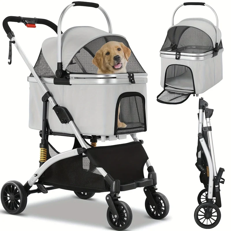 Poussette pliable 3-en-1 pour chats et petits chiens - jusqu'à 20 kg