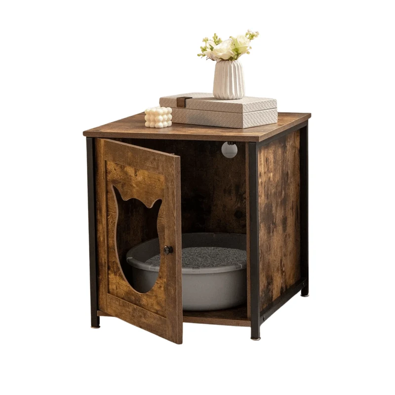 Meuble cache-litière en métal pour chat, design respirant