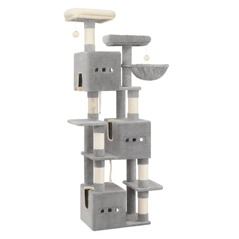 Arbre à chat XXL 193 cm – multi-niveaux avec 3 niches et hamac