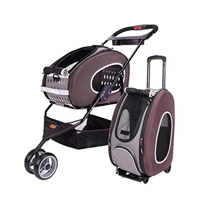 Poussette pour animal domestique multifonction 5 en 1 marron