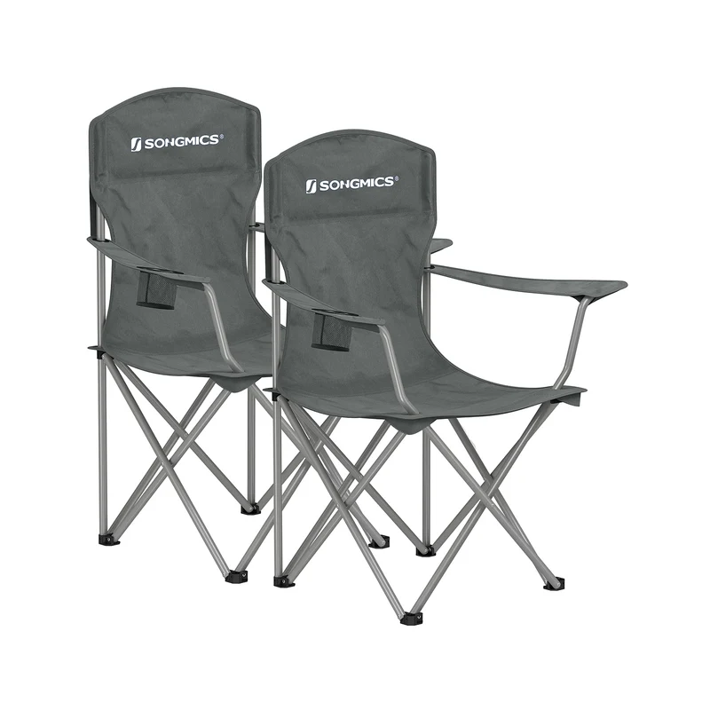 Chaise pliante camping lot de 2 chaise de pêche extérieur dossier haut accoudoir porte-gobelet portable capacité 150 kg camping jardin pêche terrasse 12_0004963