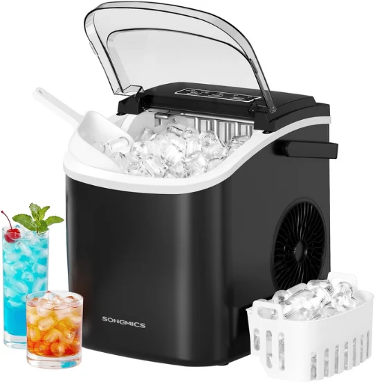 Machine à glaçons portable cuisine 31 x 25 x 32 cm fonction auto-nettoyage 9 glaçons en 6 minutes en plastique noir 12_0013141