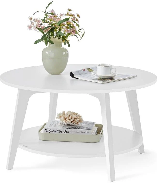 Table basse ronde design moderne 80 x 45 cm usage salon deux niveaux en aggloméré blanc nuage 12_0011765