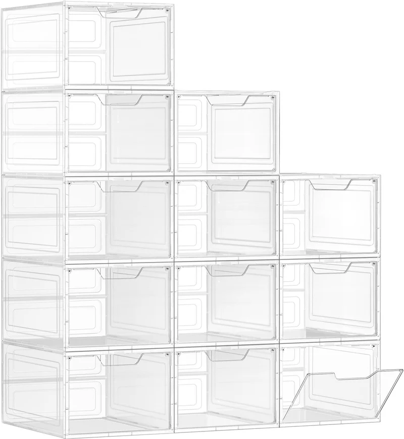Lot de 6 boîtes à chaussures empilables rangement pratique 27 x 34,5 x 19 cm en plastique blanc 12_0009557