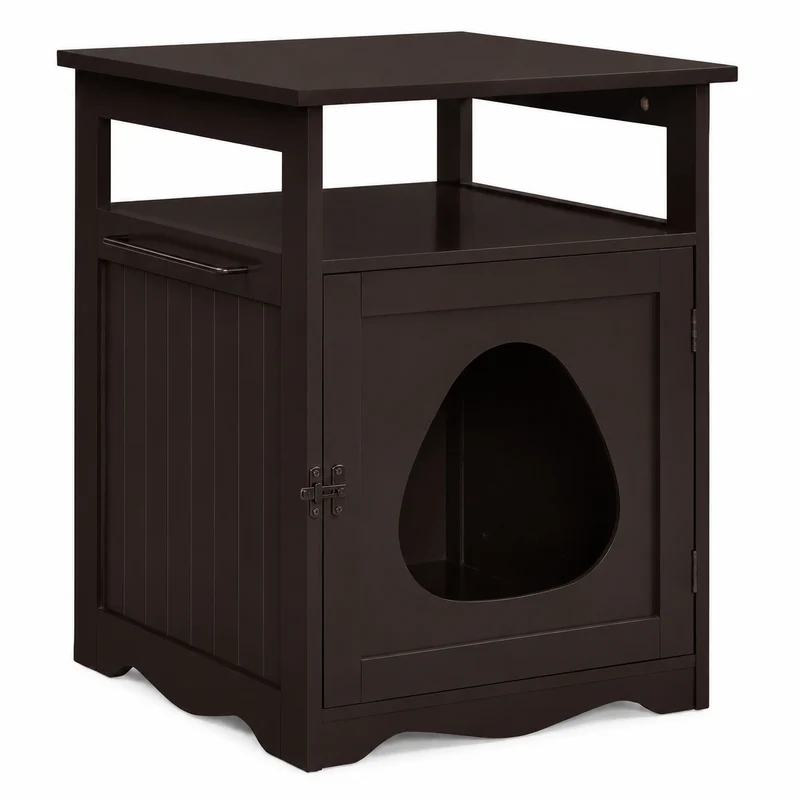Meuble Litière Chat en Forme de Table d'Appoint