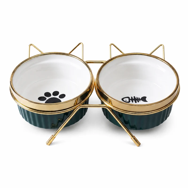 Gamelle Chat Surélevée avec Double Bols en Céramique