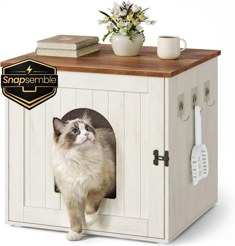 Meuble litière pour chat cache-litière pratique 55 x 50 x 50 cm style rustique ambiance cosy en aggloméré blanc 12_0013130