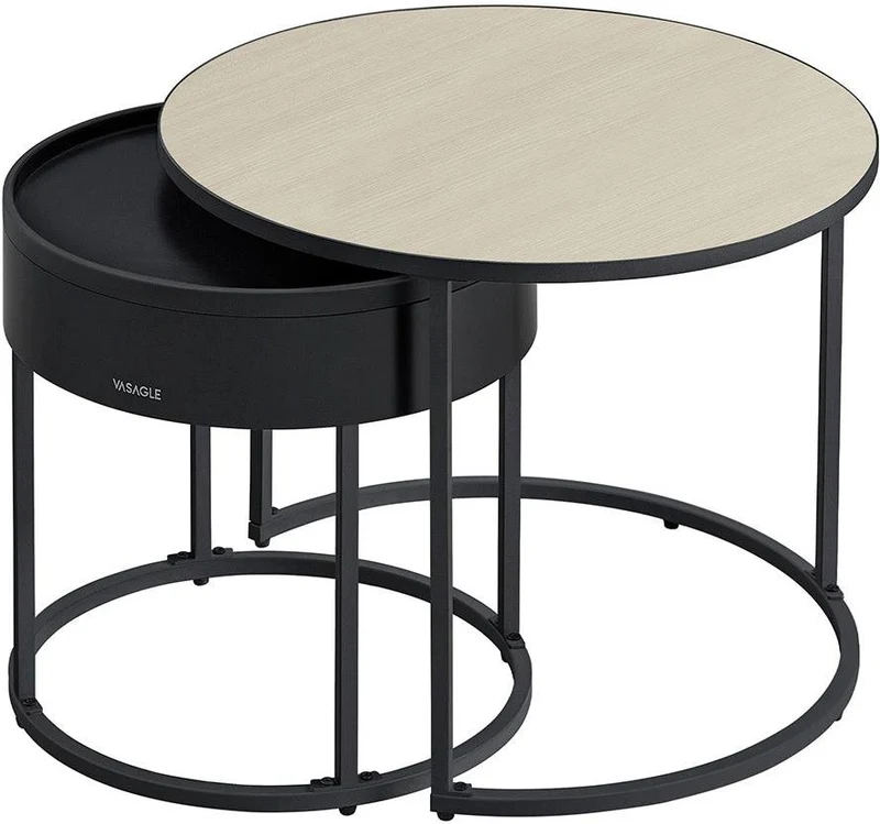 Lot de 2 tables basses gigognes modernes style épuré pour salon chambre balcon 60 x 60 x 45 cm en MDF noir d'encre 12_0011886