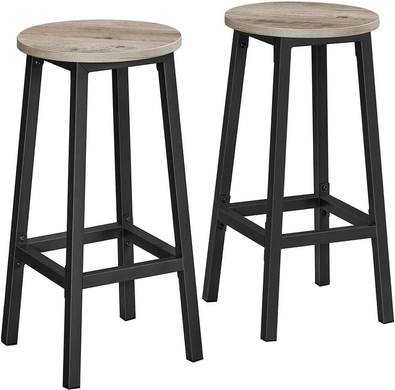 Lot de 2 tabourets de bar design industriel 32 x 65 cm assise confortable finition rustique en aggloméré noir 12_0009725