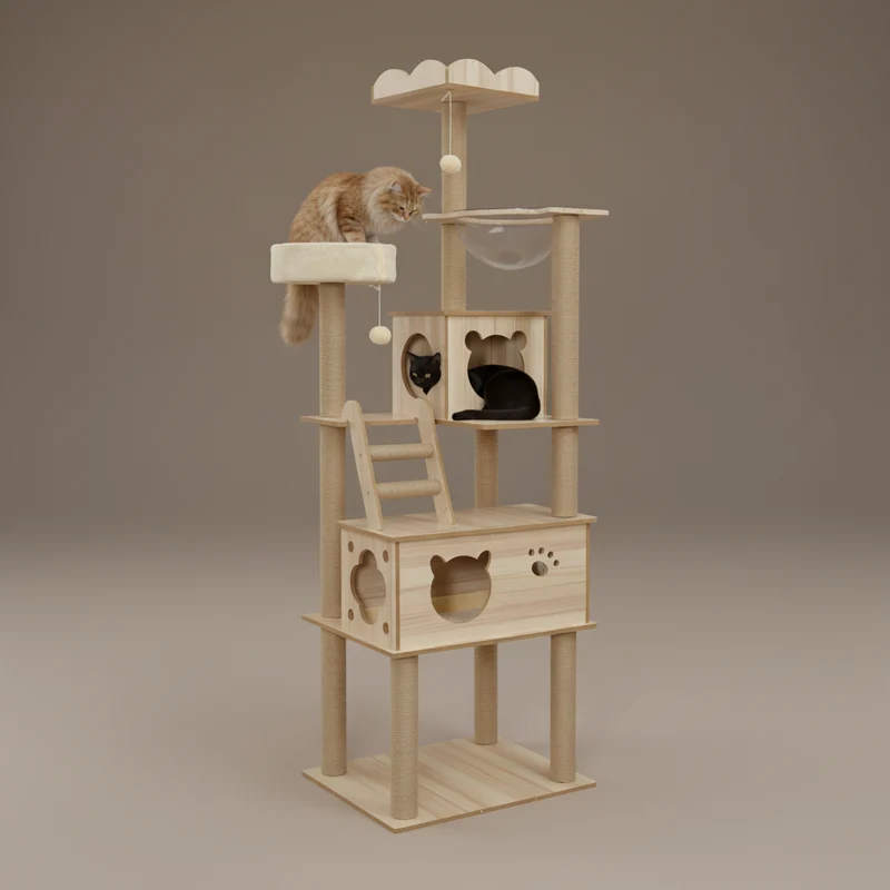 Arbre à Chat en Bois -LEVEL UP 3
