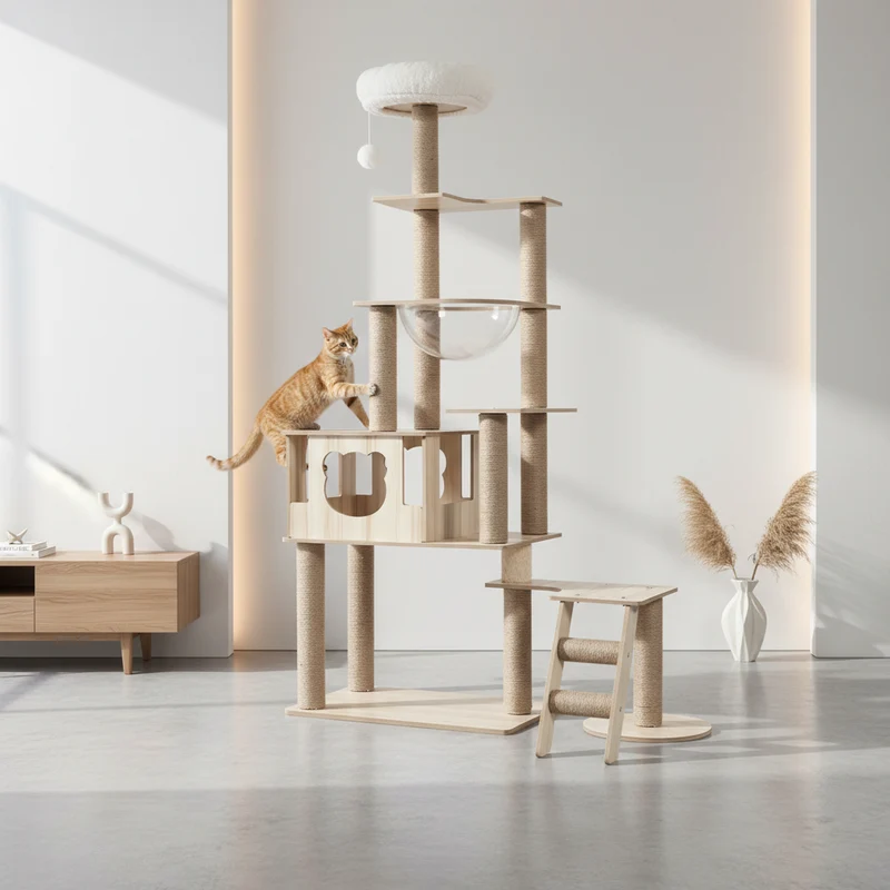 Arbre à Chat Design en Bois -NATURAL 4