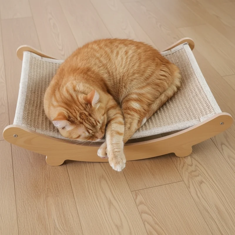 Griffoir pour chat bois & sisal multifonction – Lit + griffoir détachable