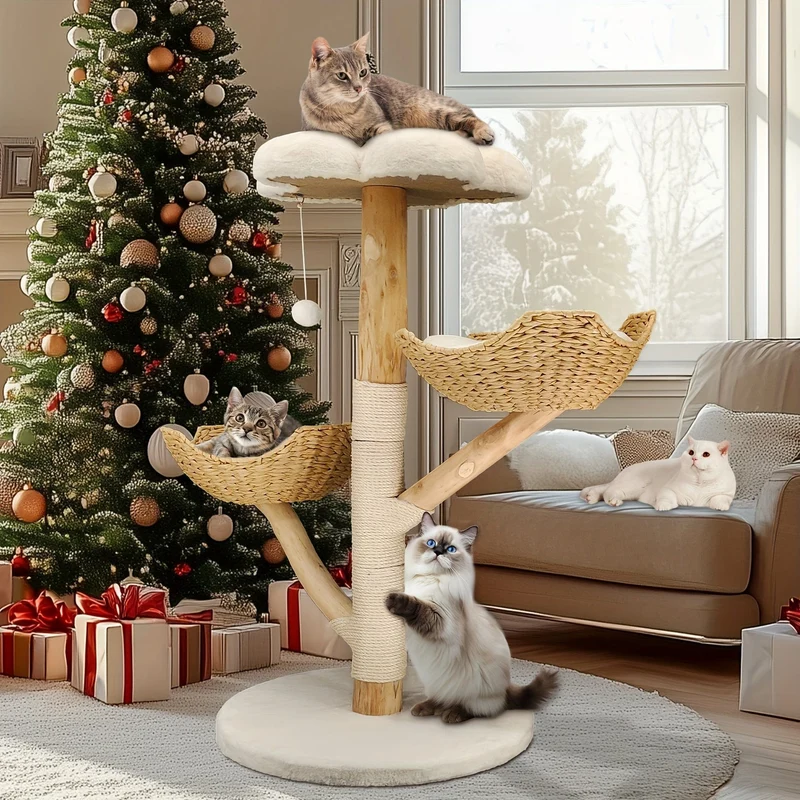 Arbre à chat 110 cm – tour multi-niveaux avec hamac et perchoirs stables