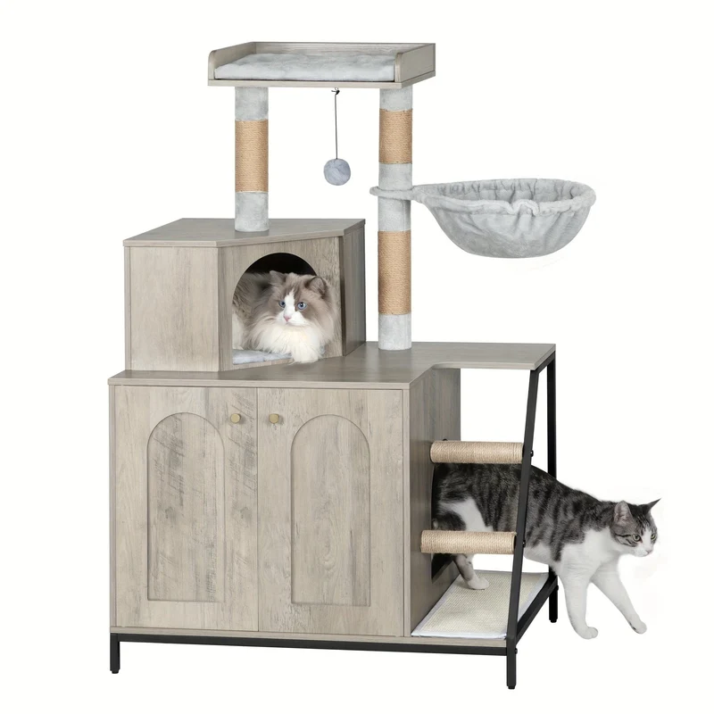 Meuble 4-en-1 pour chat – cache-litière, arbre à chat et condo multi-niveaux