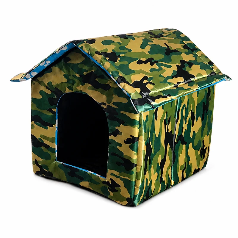 Cabane pour Chat Extérieur Style Maison avec Imprimé Camouflage