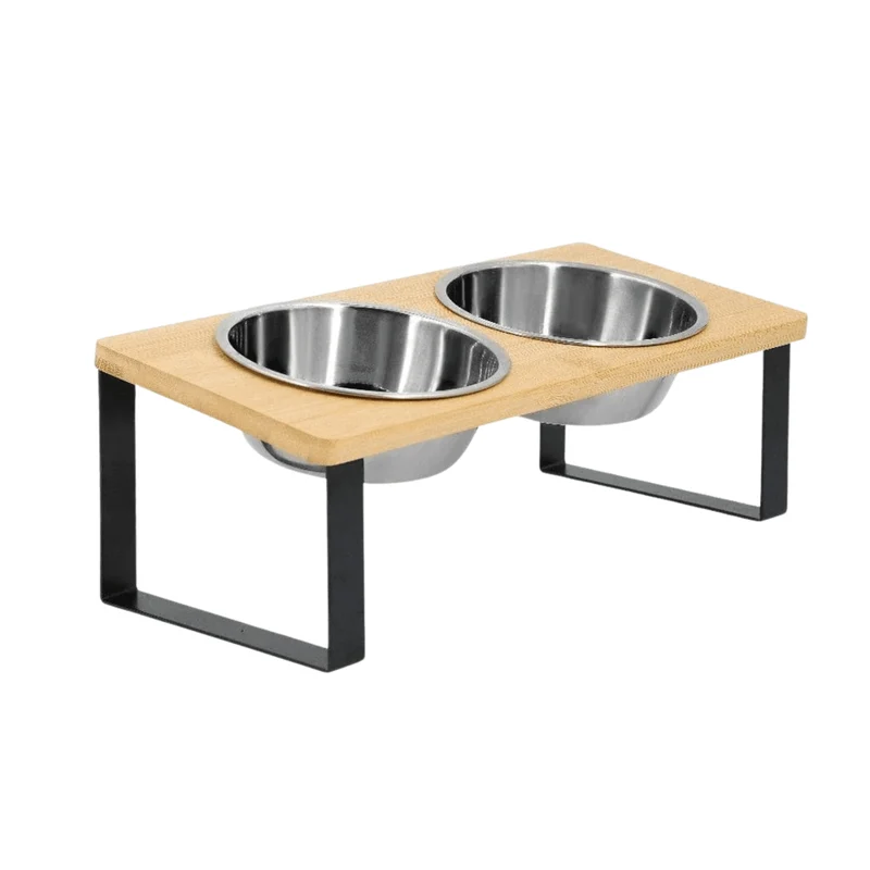 Bols surélevés 15° inclinés pour chat et chiot, support bois