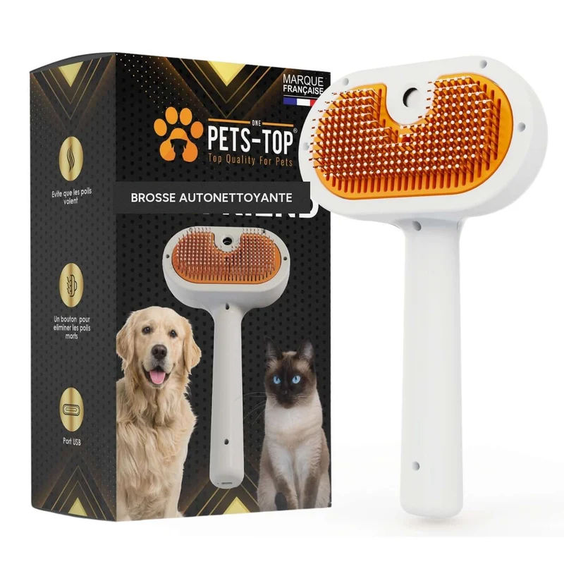 Brosse autonettoyante pour chat et petit chien à poil mi-long
