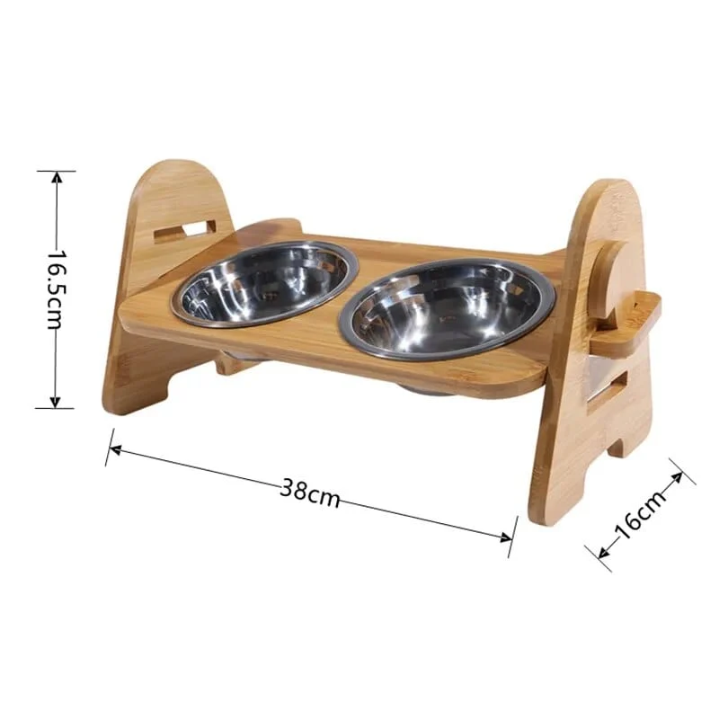 Support de gamelle réglable en bambou pour chien et chat