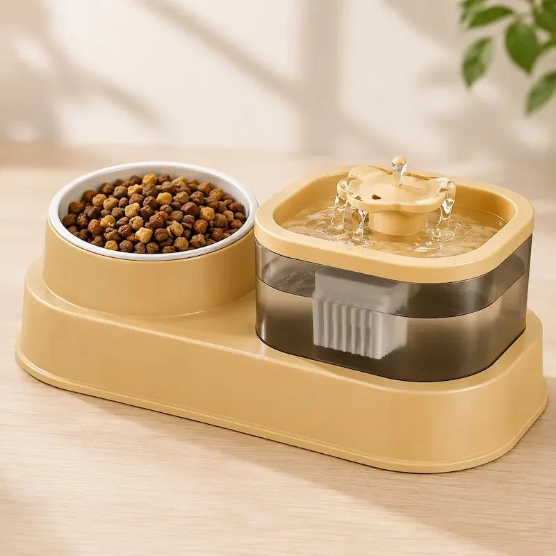 Fontaine eau & croquettes chat - 2-en-1 pratique | DuoFlow