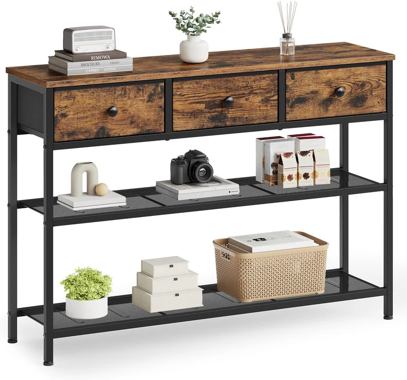 Table console moderne avec éclairage LED 30 x 98,8 x 78,7 cm rangement pratique style rustique en acier marron 12_0013185