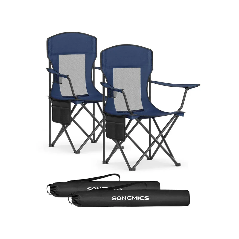 Chaises de camping respirantes lot de 2 pliantes dossier haut accoudoirs réglables porte-gobelet supporter jusqu'à 150 kg pour jardin sport en plein air noir d'encre gcb028b02 12_0004979