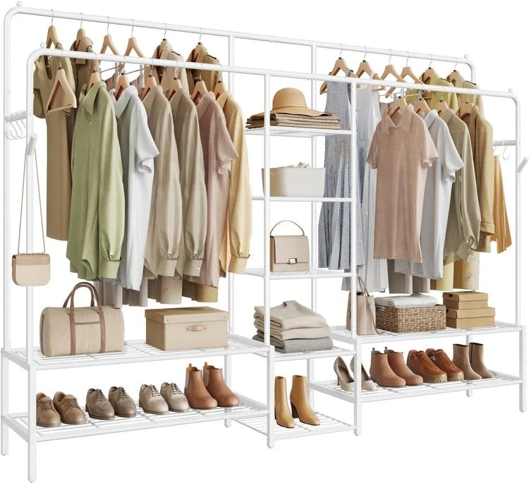 Portant à vêtements ouvert avec 7 étagères design contemporain pour entrée chambre 45 x 195 x 172,8 cm en acier blanc 12_0013034