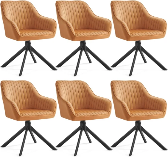 Chaise de salle à manger pivotante avec accoudoirs confort rembourré 58 x 60 x 81,5 cm en velours marron caramel 12_0012242
