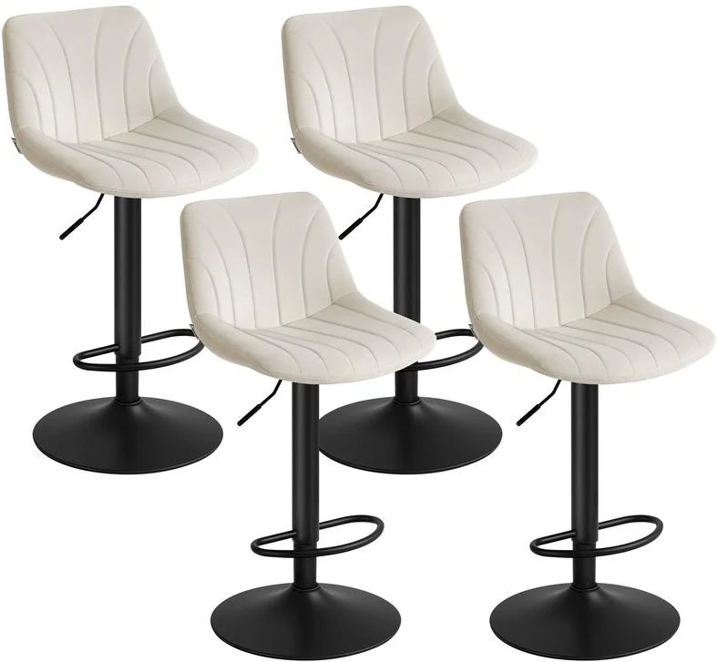 Lot de 4 tabourets de bar avec dossier réglable hauteur 46,5 x 43 x 108 cm assise ergonomique style moderne en velours blanc crème 12_0013001