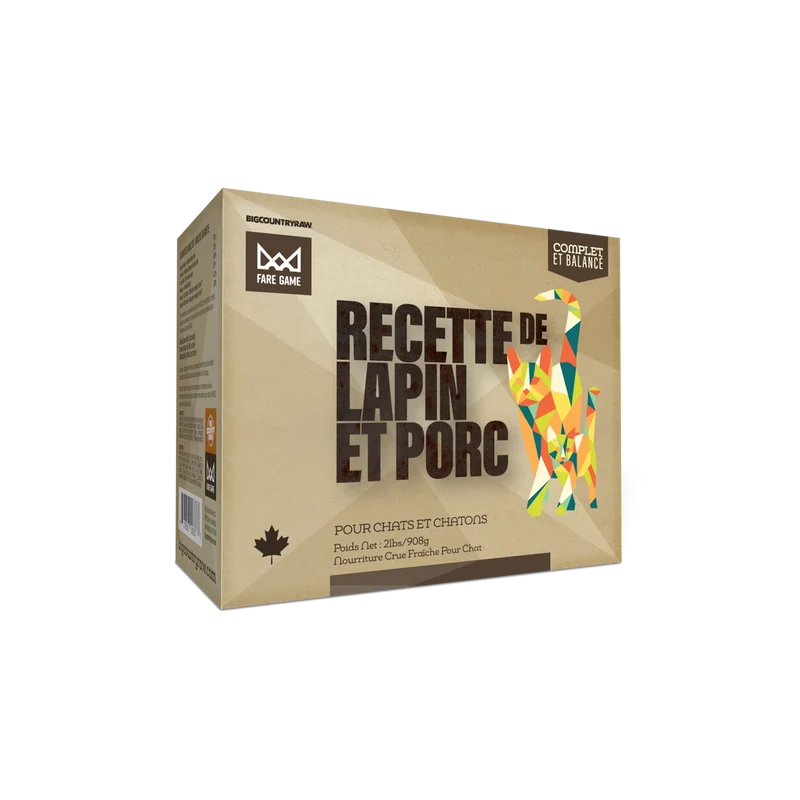 Big Country Raw Fare Game - Lapin et Porc - Nourriture Crue Congelée pour Chats