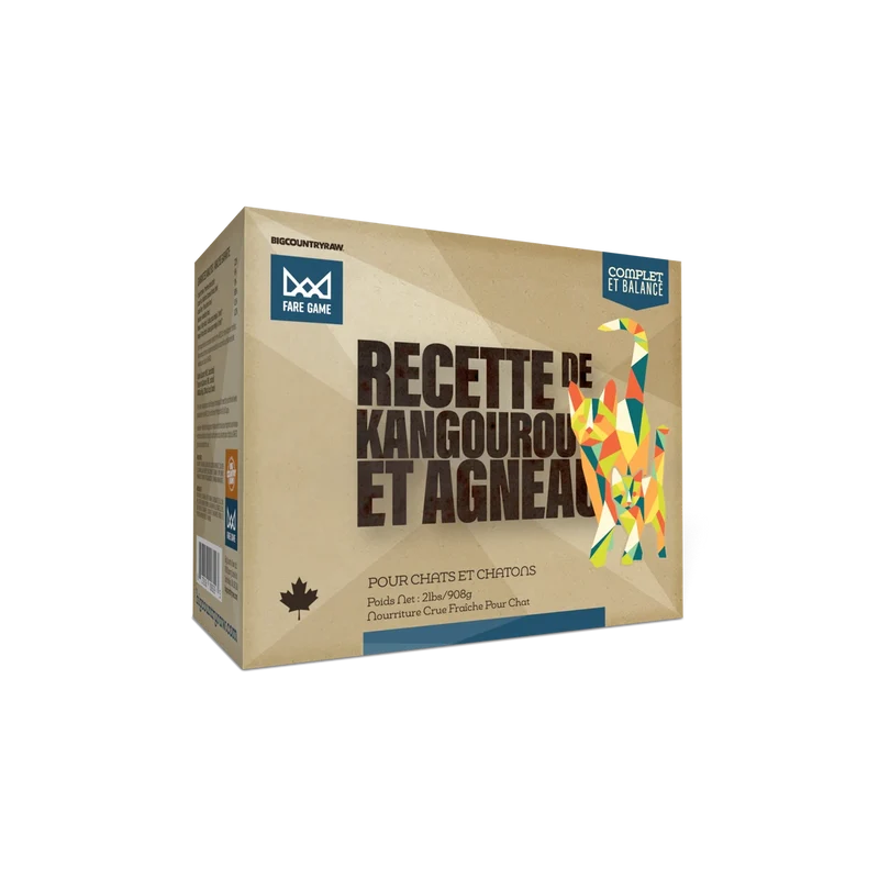 Big Country Raw Fare Game - Kangourou et Agneau - Nourriture Crue Congelée pour Chats