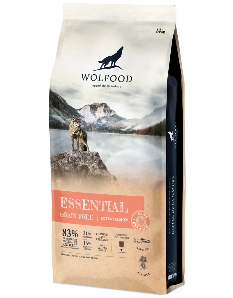 Croquettes pour chien sans céréales Wolfood Essential Saumon