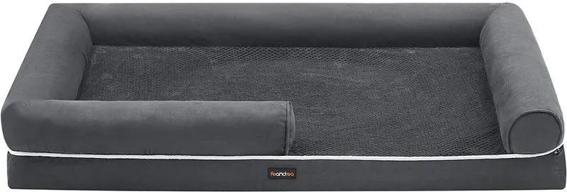 Panier orthopédique pour chien design confortable 135 x 107 x 25 cm avec bords rehaussés en velours gris foncé 12_0010793