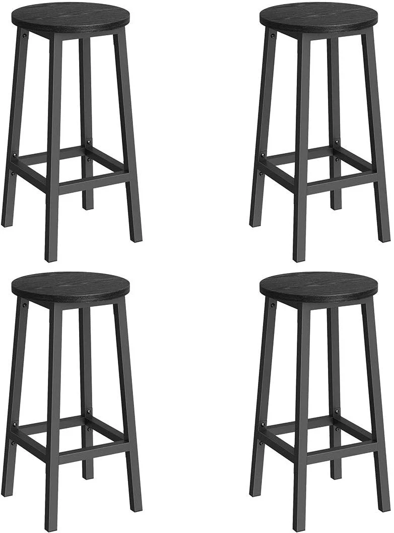 Tabourets hauts lot de 4 chaises de bar siège de cuisine cadre en acier hauteur 65 cm montage facile style industriel marron rustique et noir 12_0007766