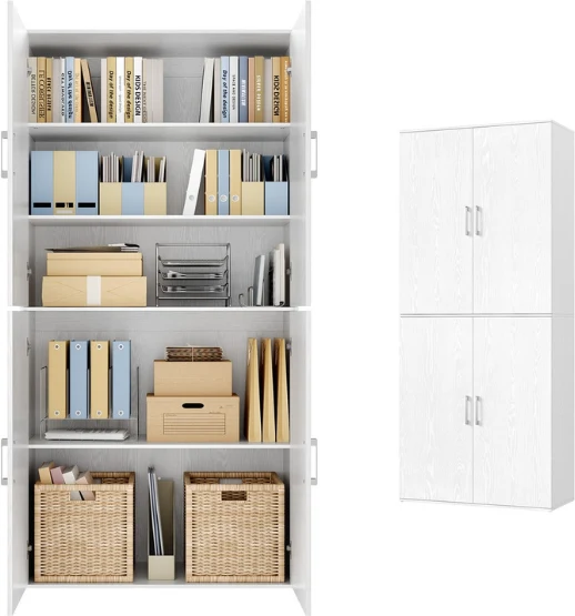 Placard multifonction 80 x 40 x 180 cm 4 portes 5 niveaux rangement bureau design contemporain en aggloméré blanc neige 12_0012503