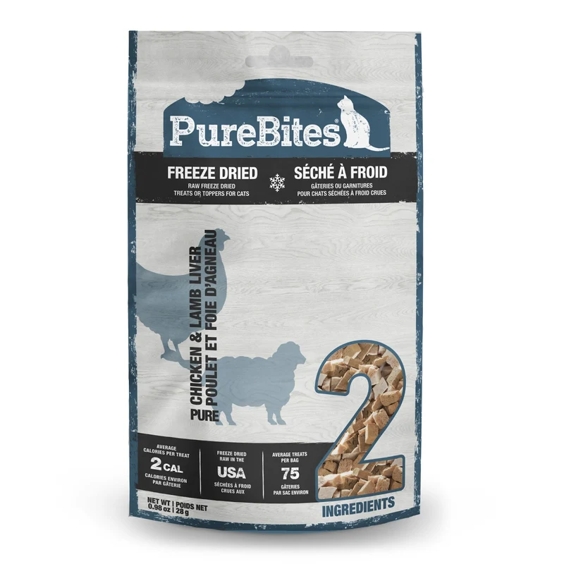 PureBites - Poulet et Foie d'Agneau - Gâteries ou Garnitures Lyophilisées pour Chats