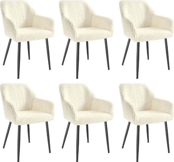 Lot de 6 chaise de salle à manger fauteuil rembourré avec accoudoirs 60 x 62,5 x 85 cm style contemporain en velours gris 12_0009984