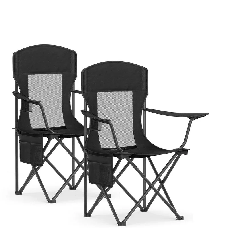 Chaises de camping respirantes lot de 2 pliantes dossier haut accoudoirs réglables porte-gobelet supporter jusqu'à 150 kg pour jardin sport en plein air noir d'encre gcb028b02 12_0004977