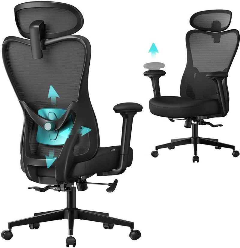 Chaise de bureau ergonomique réglable hauteur 70 x 70 x 136 cm soutien lombaire appui-tête design moderne en plastique noir 12_0012412