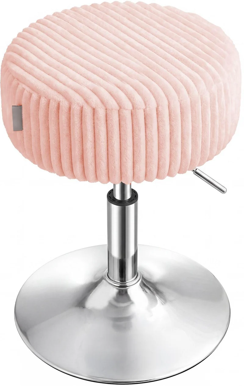 Tabouret de maquillage réglable hauteur pivotant 38,5 x 38,5 x 44-56 cm confort assise épaisse moderne en tissu rose 12_0012833
