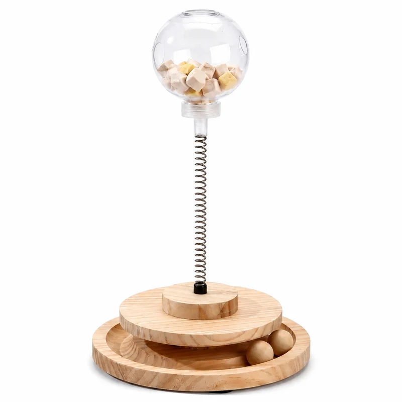 Jouet interactif pour l'alimentation pour chat avec socle en bois