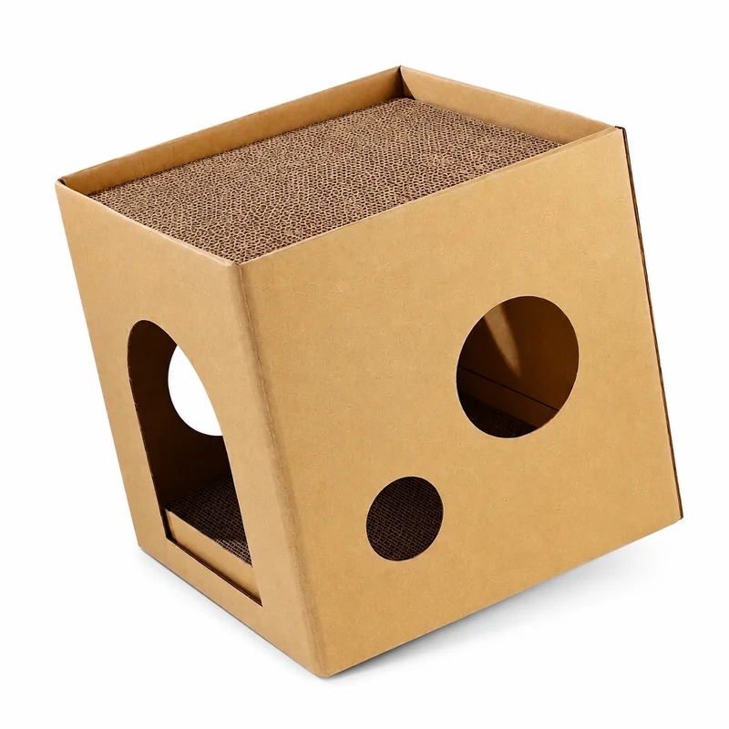 Maison en carton ondulé à gratter pour chat