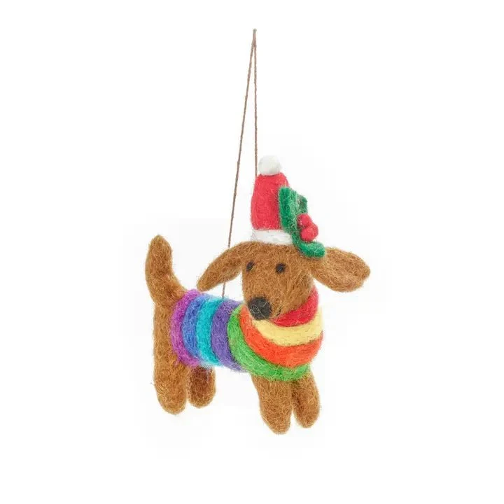 Chien arc-en-ciel – déco de Noël en feutre fait main